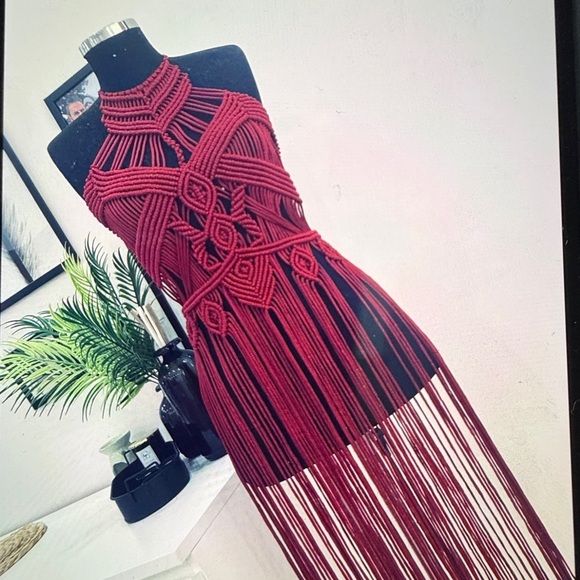 Dresses & Skirts - Boho Macrame Fringe Dress in Brown